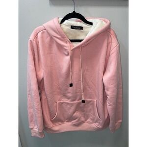 YeoKou Women Pink Sherpa Lined Hoodie Heavyweight Fleece Sweatshirt XL Cotton